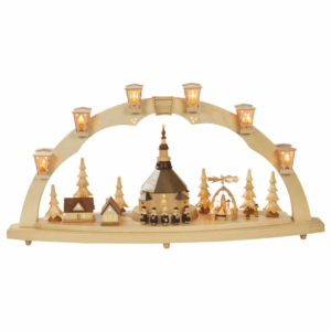 Schwibbogen Seiffener Kirche mit Pyramide, elektrisch beleuchtet_002-012-00959