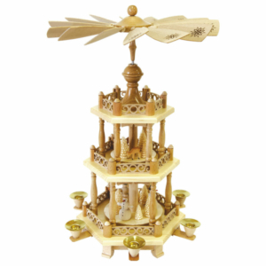 Traditionelle Weihnachtspyramide 2-stöckig, Barockzaun, Schneemänner