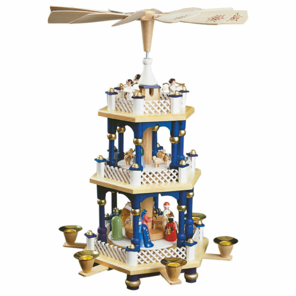 Weihnachtspyramide Christi Geburt 2 Etagen, blau