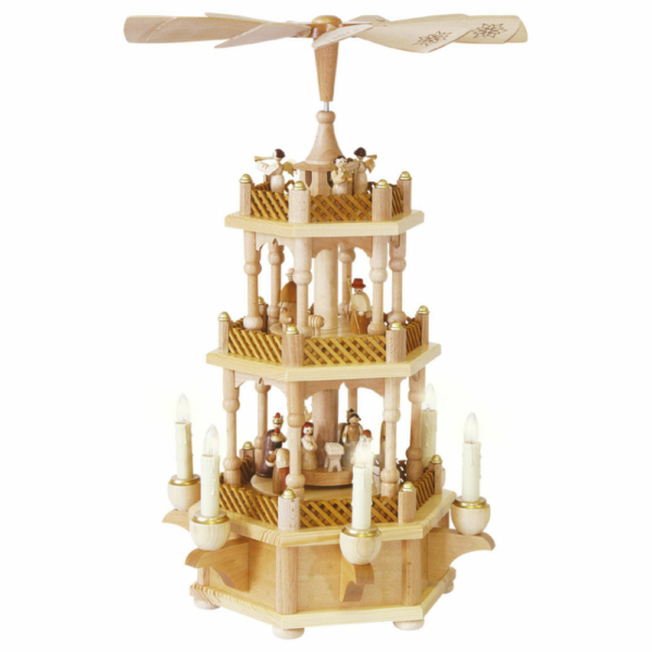 Weihnachtspyramide Christi Geburt 2-stöckig, Farbe Holz, elektr. Kerzen
