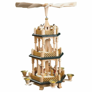 Traditionelle Weihnachtspyramide Christi Geburt 2-stöckig, Farbe Natur, Etagen grün abgesetzt