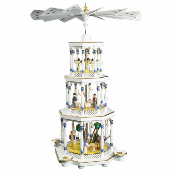 Weihnachtspyramide Christi Geburt 3-stöckig, weiß