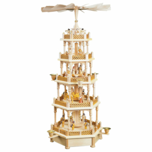 Weihnachtspyramide Christi Geburt 4-stöckig, Farbe Natur, mit Spielwerk Lied Stile Nacht