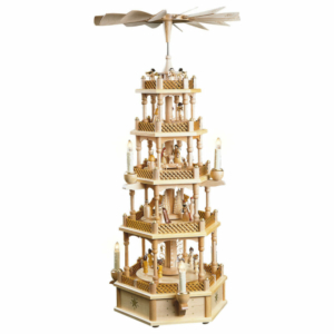 Große Weihnachtspyramide Christi Geburt 4 Etagen, elektrischer Antrieb, elektrische Beleuchtung