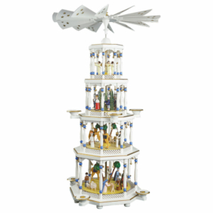 Weihnachtspyramide Christi Geburt 4-stöckig, weiß_001-012-00804