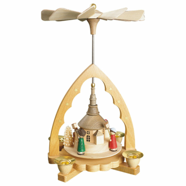 Weihnachtspyramide Seiffener Kirche mit Laternenkinder